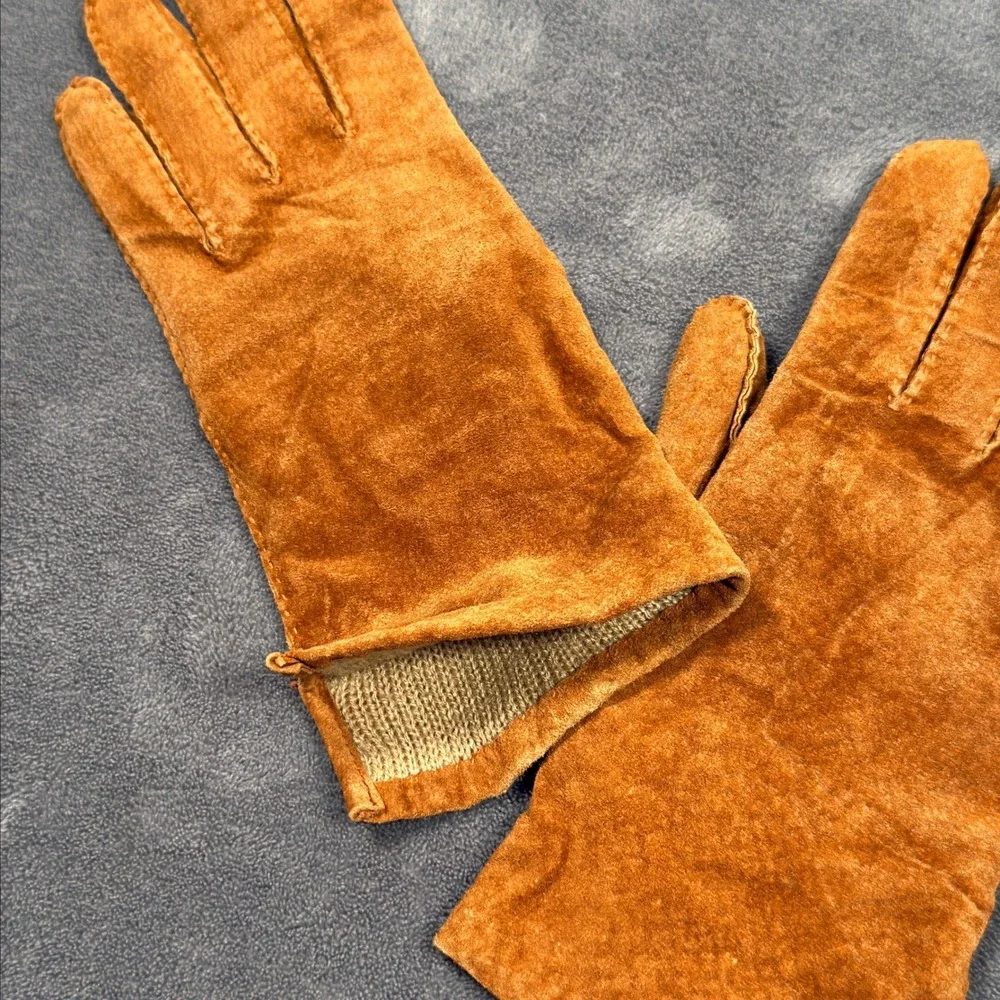 Vintage Kayser Tan Brown Suede Leather Gloves Lined Large Palm Vent Gardening